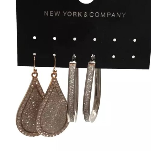New York and Company Dangle Earrings 2-pack Bling Teardrop Brand New - Picture 1 of 7